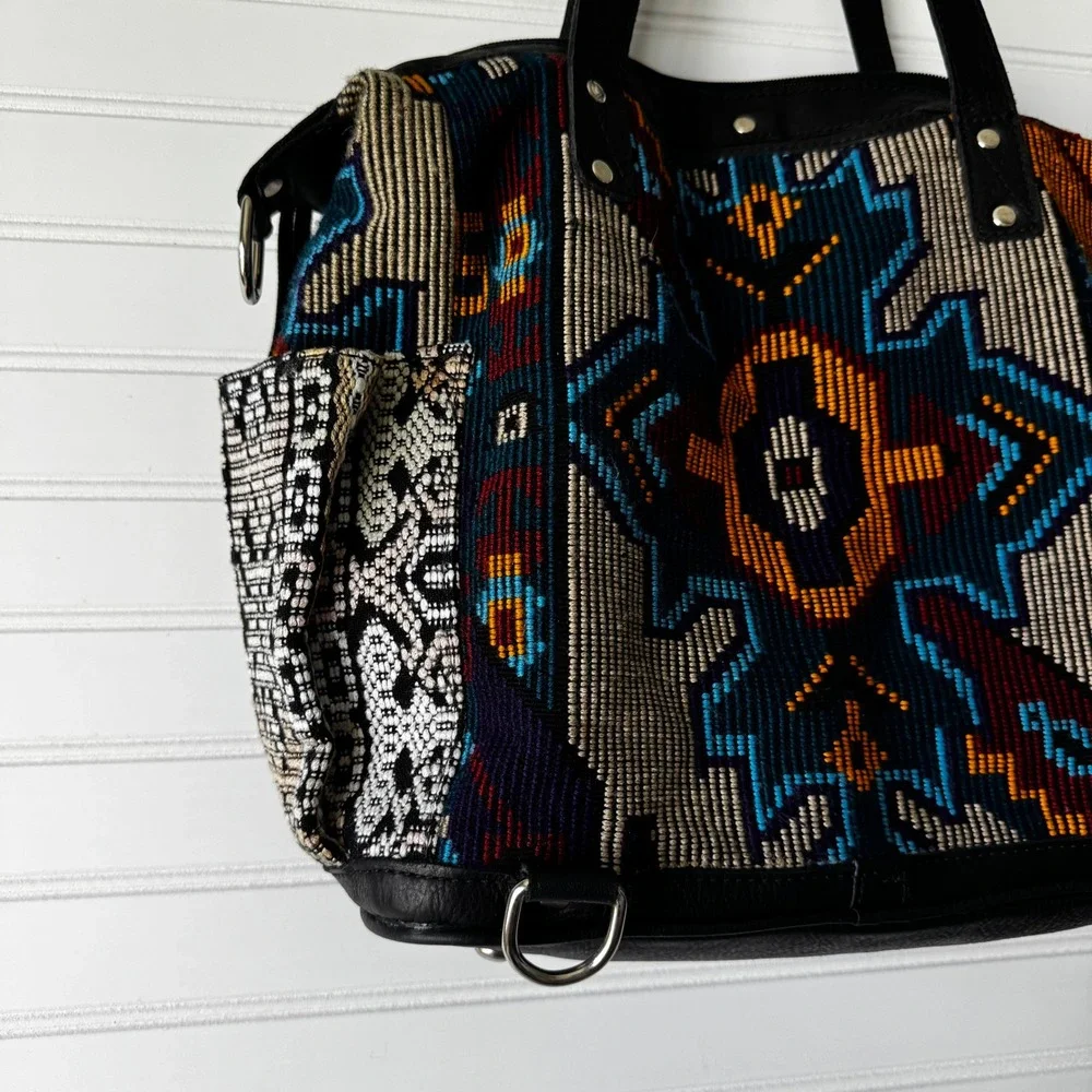 Maria's Artisan Shop Boho Tribal Woven Leather Tote‎ Bag Fringe Backpack - Picture 4 of 14